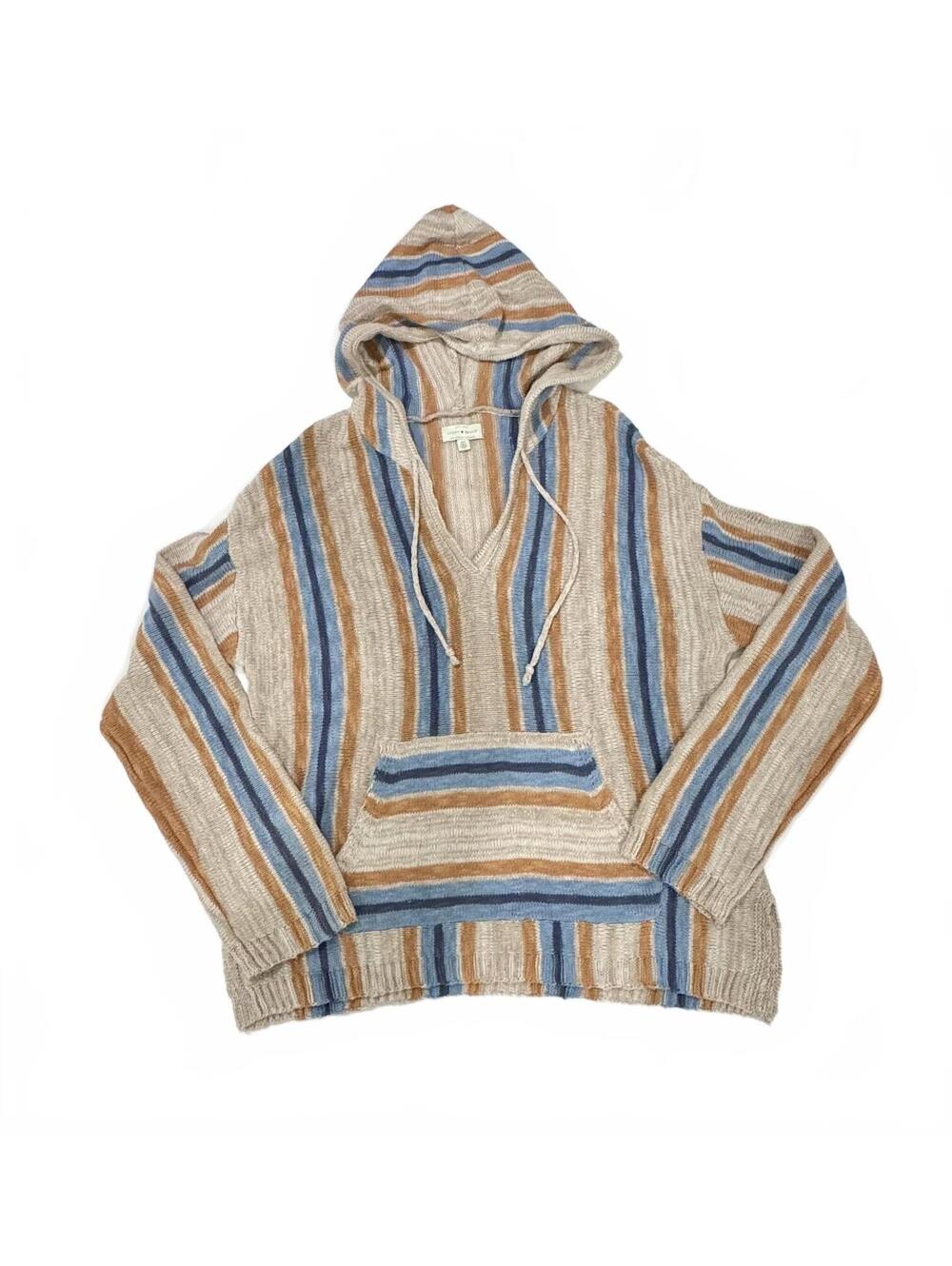 Lucky Brand Baja Beach Hoodie Surf Stripe Cotton Knit Beach Pullover Small - Picture 4 of 9